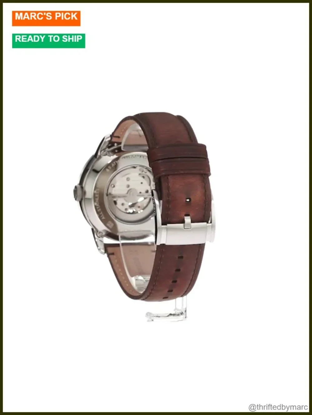 44mm Automatic Stainless Steel Watch with Brown Leather Band